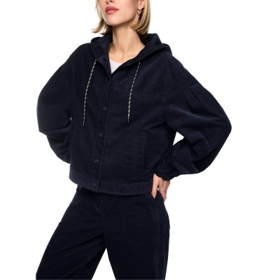 Marccain Sports - BS 3107 W21 - Corduroy blue jasje met capuchon 